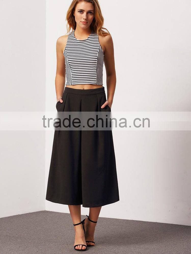 2016 latest design factory wholesale 3/4 length culottes lady pants hot pants sale with wide leg sleeve
