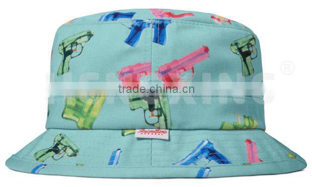 Custom bucket hats bulk grey bucket hat with green finger pattern print