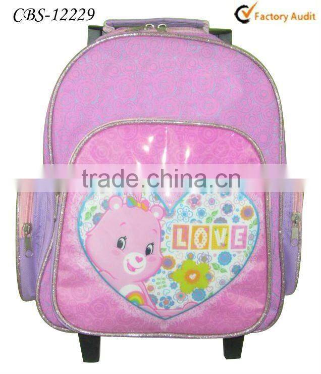 2015 Lovely girls movelable school trolley bag