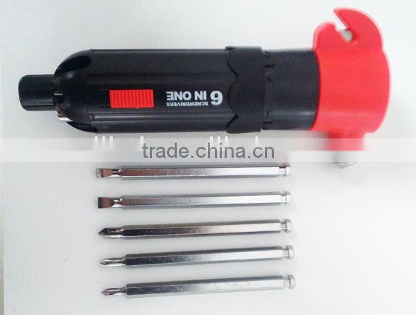 QC-176 6 IN ONE high quality multi function emergency seat belt cutter, strong bright torch, screwdriver set, hand tool