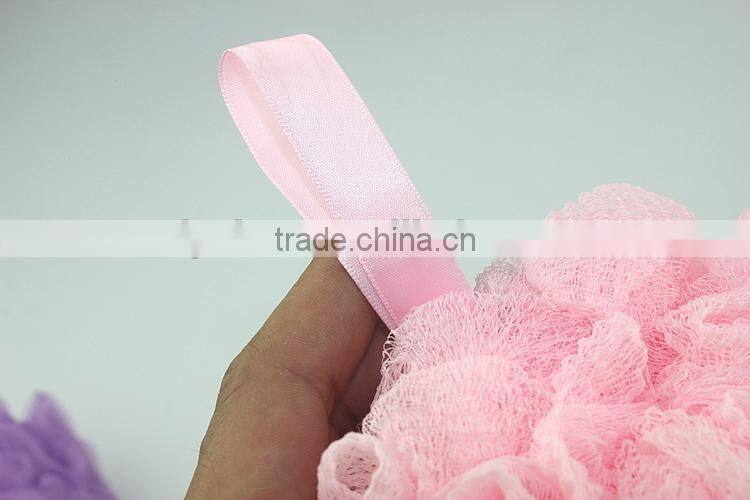 Color shower puff mesh sponge with handle,color change sponge
