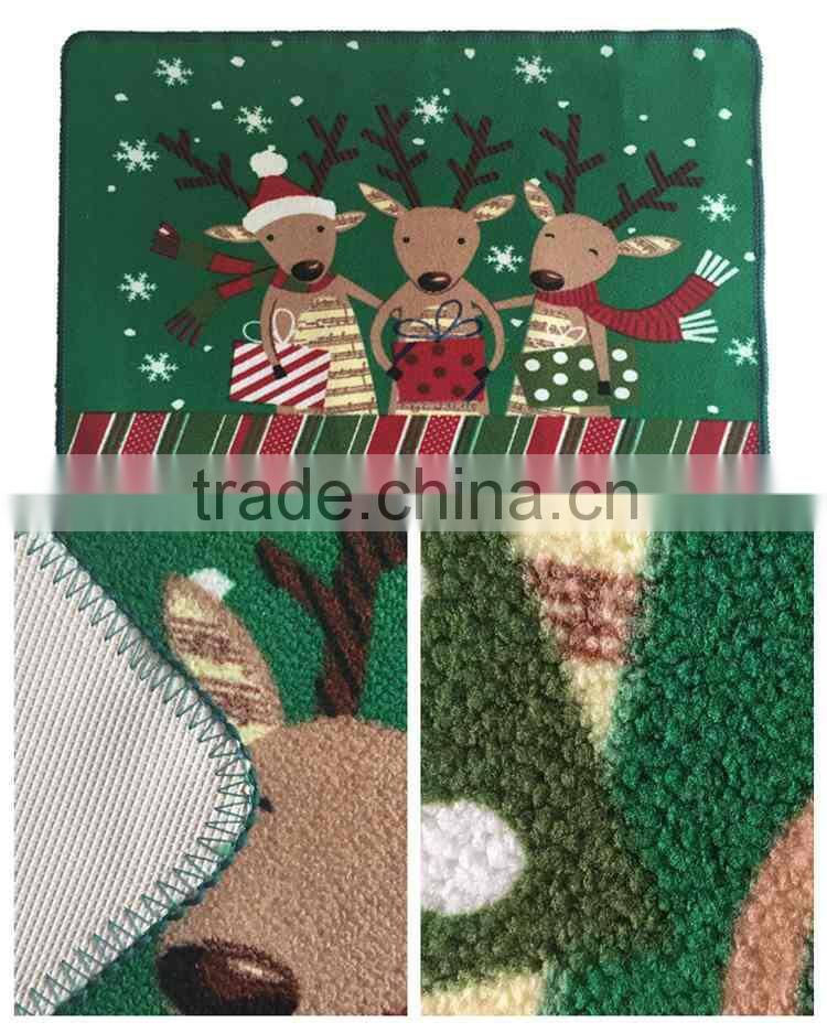 green color anti slip polyester loop pile printed doormat christmas