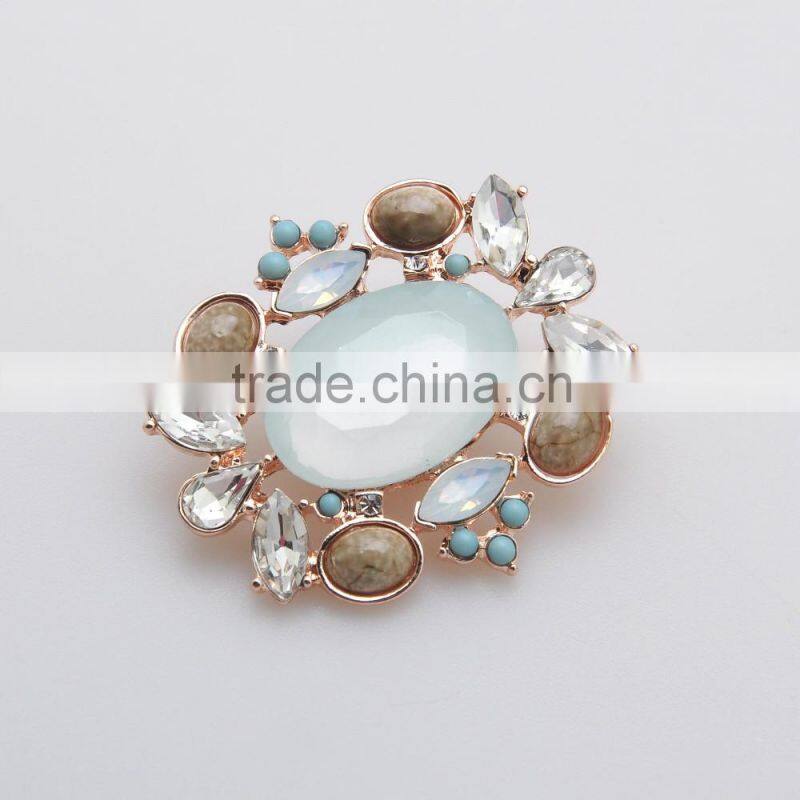 New Fashion Women Natural Stone Brooch Pins With Crystal Brooches Pendant
