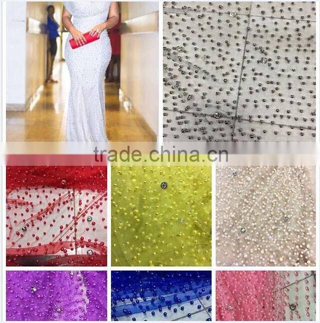 Gold beaded and sequins tulle with lace border/pearls tulle net lace for wedding dress