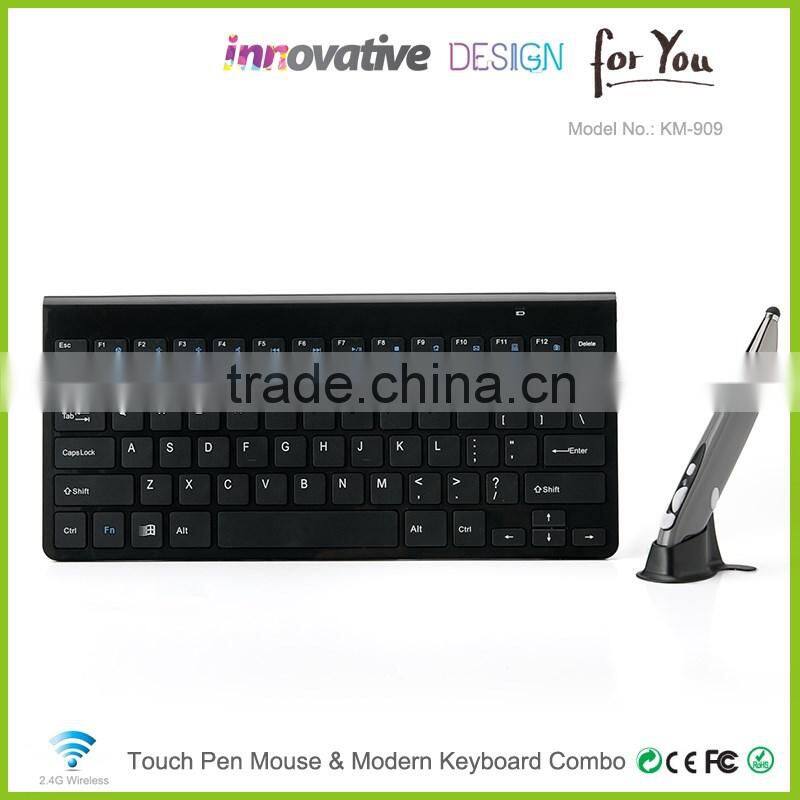 2016 new design patent 2.4G touch pen mouse & modern colored wireless keyboard combo without mouse hand