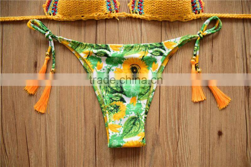 Handmade Crochet Bikini low price . hot sexy Bikini with print bottom
