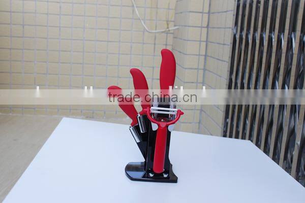 Colorful ABS handle Ceramic Blade Kitchen Knives set 3pcs in Acrylic Stand holder