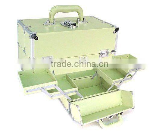 light color useful carrying combination yellow aluminum makeup case with trays