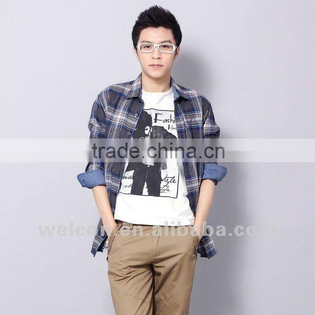 Latest men's 100% cotton long sleeve fashion classic plaid flannel famous brand OEM shirts