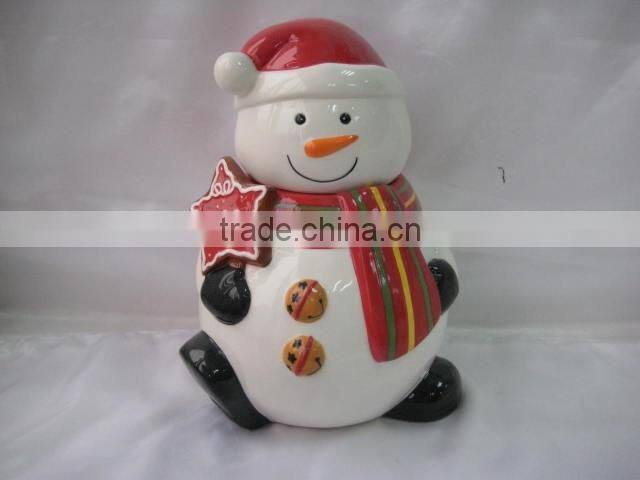 chirstmas ceramic snowman cookie jar with star