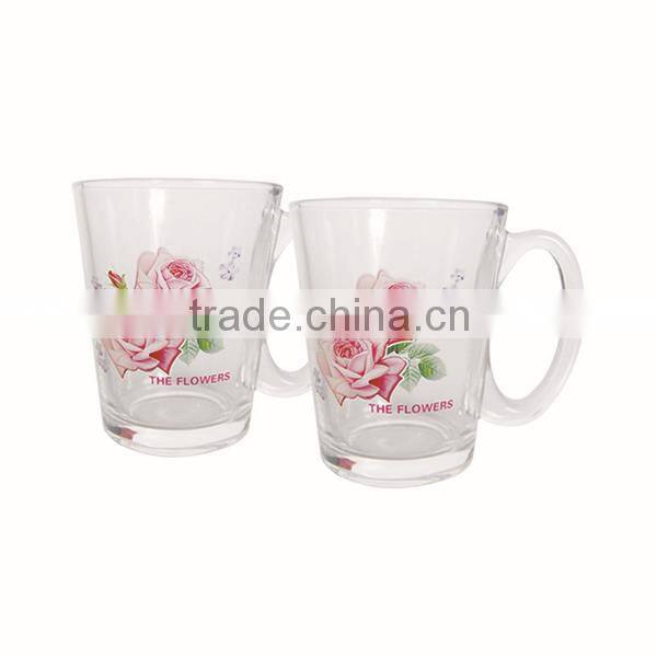 flower decal printed glass tea mug for promotion