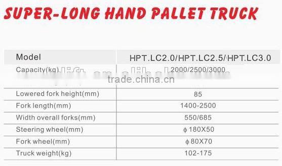 3Ton hand pallet truck with super long and wide forks