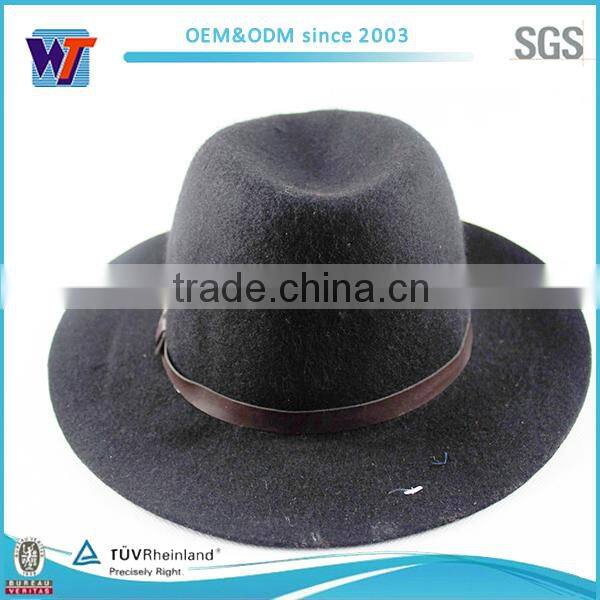Red satin ribbon band wool felt wide brim fedora hat