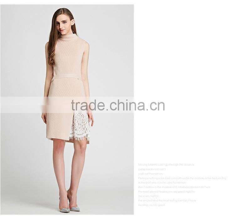 Fashion Lady Sleeveless Knitting Dress 2016 Summer Woman Thin Long Sweater Pullover Femme Robe De Tricot Lace Patchwork