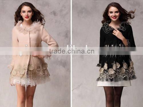 2015 Custom High Quality Lace Collar Winter Coat Europe Style Fashion Casual Women Formal Coat