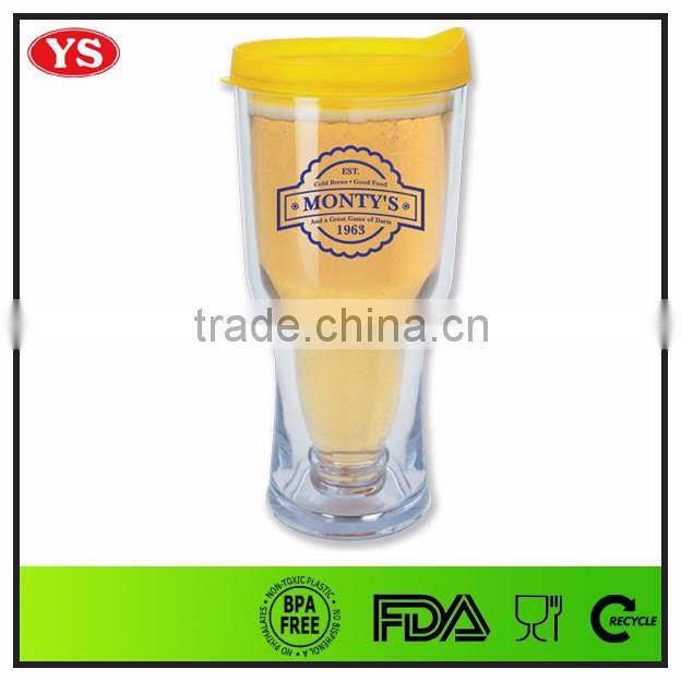 Eco-friendly 400 ml Insulated double wall plastic beer cup with lid