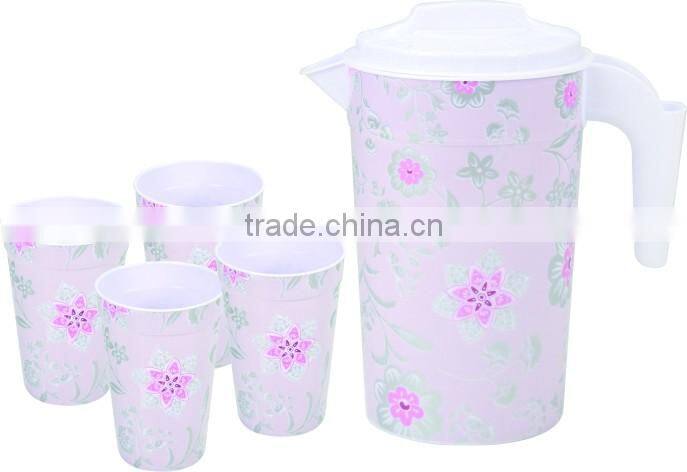 Promotional lable in mould plastic jug with 4 cups drinking set
