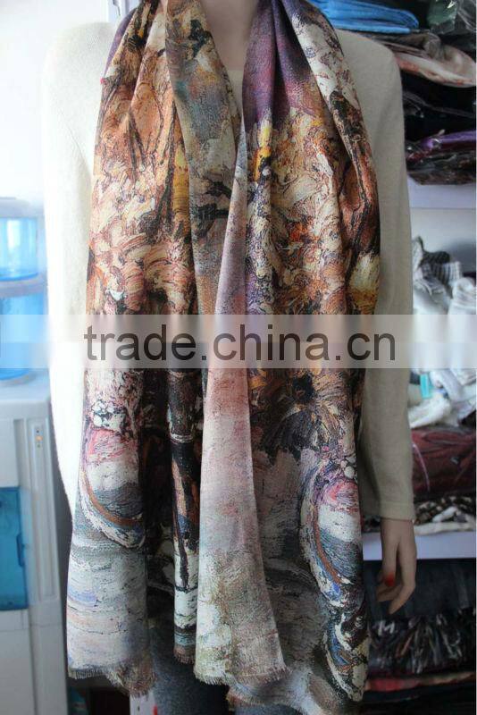80s/2 wool worsted custom printed scarves shawl