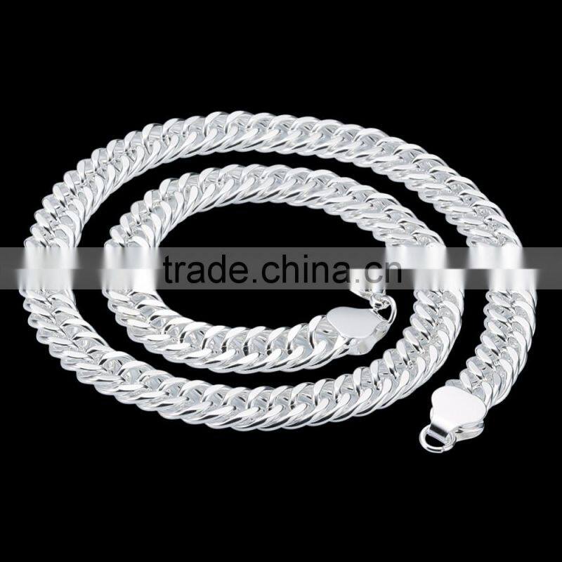 Alibaba High quality 6mm 8mm 10mm Men's Big chain 925 sterling silver necklace, curb silver necklace