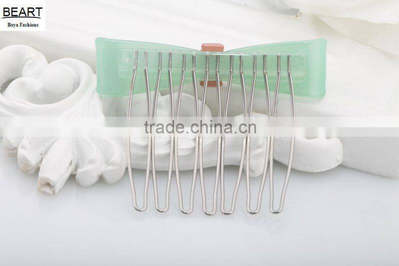 Kids magic hair accessories plastic resin bow decorative hair comb with 7 metal teeths