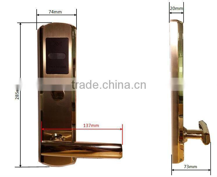 Stainless steel PVD hotel locks rfid m1 hotel door lock