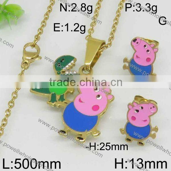 Hot gold color cartoon style kids wholesale jewelry set