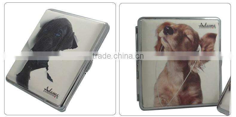 smooth pu Leather Pocket Cigarette Tobacco Case Box Holder Dog/cat design Wb-22
