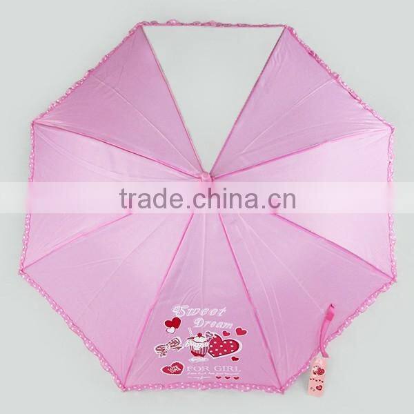 2016 cheap promotional pink polyester kids umbrella for girls