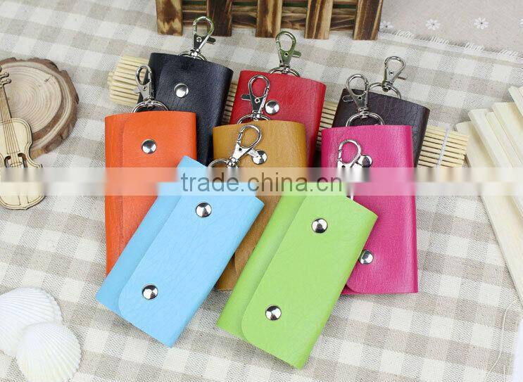 2014 New Portable Women Men PU Leather Key Wallets Case Holder Purse Organizer Bag 6 Key Rings for Car Door Drawer Lock Keys
