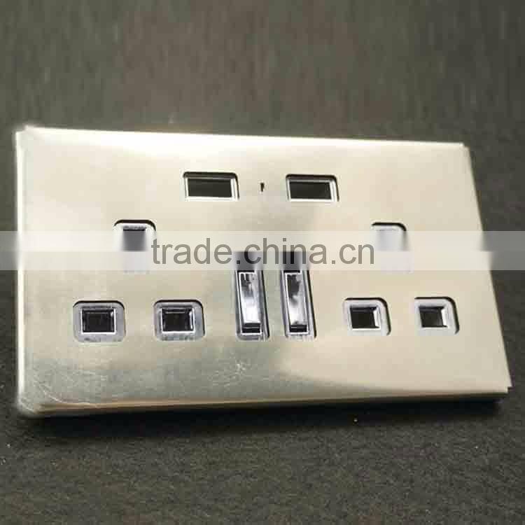 Stainless steel wall switches with usb wall plug sockets