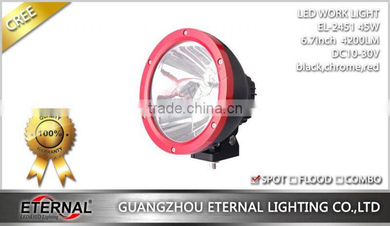 45W 6.7" Vision Cannon Jeep SUV offroad black red chrome narrow LED spot driving Light