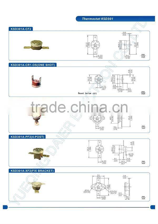 KSD301 Thermostat 250V 10A/Snap Switch Thermostat