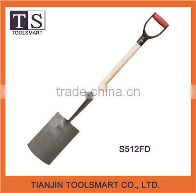 forged steel snow spade shovel with wooden handle plastic grip