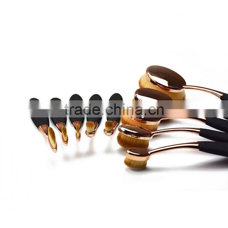 Custom logo Professional Toothbrush Shape Rose Gold Oval Makeup Brush Set