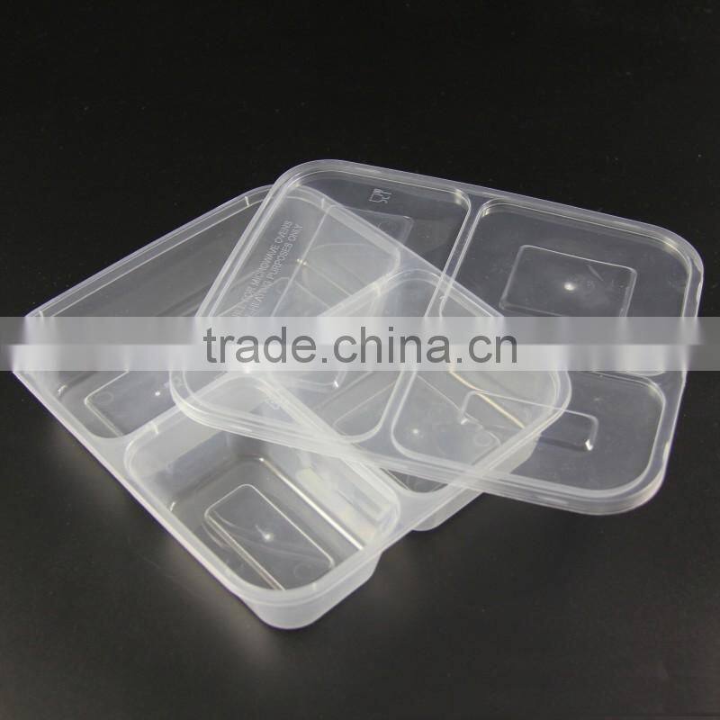 Black 3 divided microwavable safe storage plastic food containers