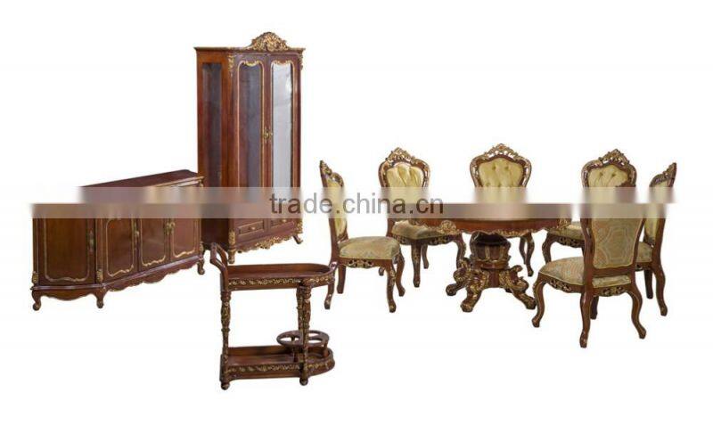 Royal Design Home furniture Round Dinning Table With Six Chairs, Hand Carved Wood Dinning Room Set