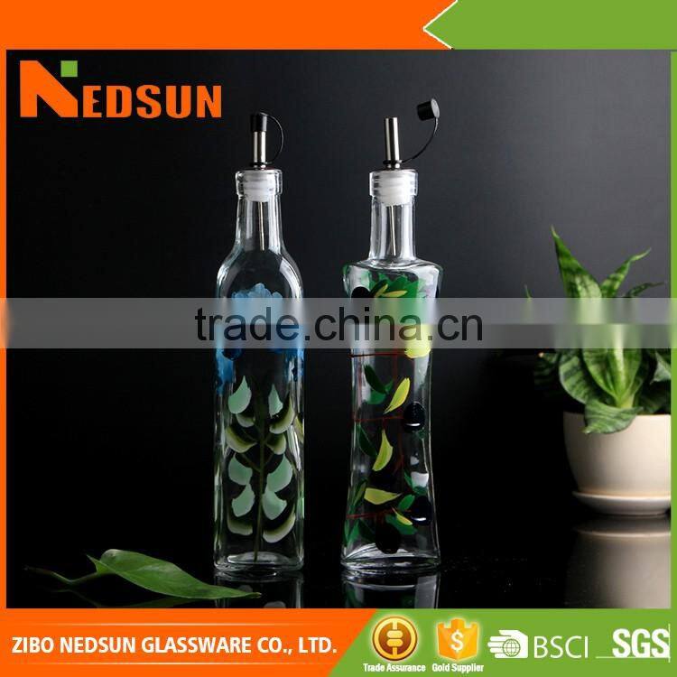Hot sale hand drawing glass dorica olive oil bottle