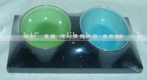Set of 2 color glazed ceramic snack bowls snack tray