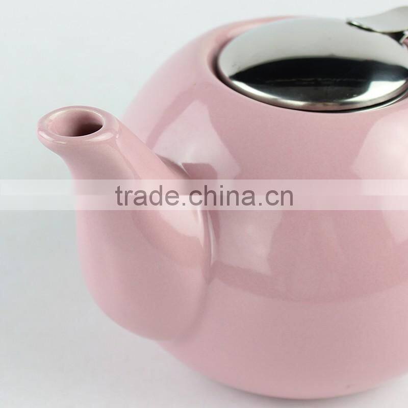 with S/S lid and fliter pink color Ceramic teapot
