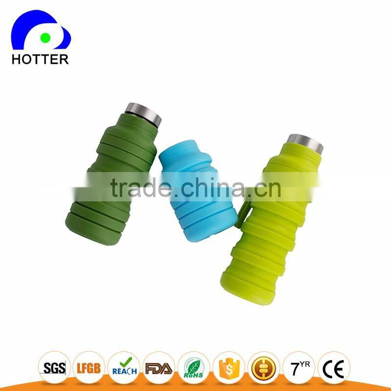 Stainless head silicone folding water bottle full silicone safe travel camping folding cup wholesale