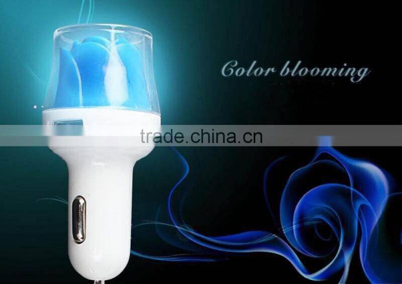 LED Light Rose Shape Dual USB Port Car Charger For Phone