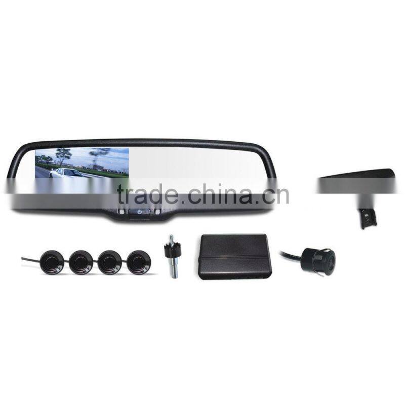 2016 new Auto 4.3" LCD Camera Car Rearview Mirror Reverse Radar System 4 Parking Sensors
