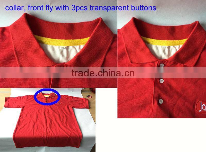 Embroidred LOGO 3pcs Transparent Front Fly Buttons 50% Polyester 50% Cotton Red T Shirt