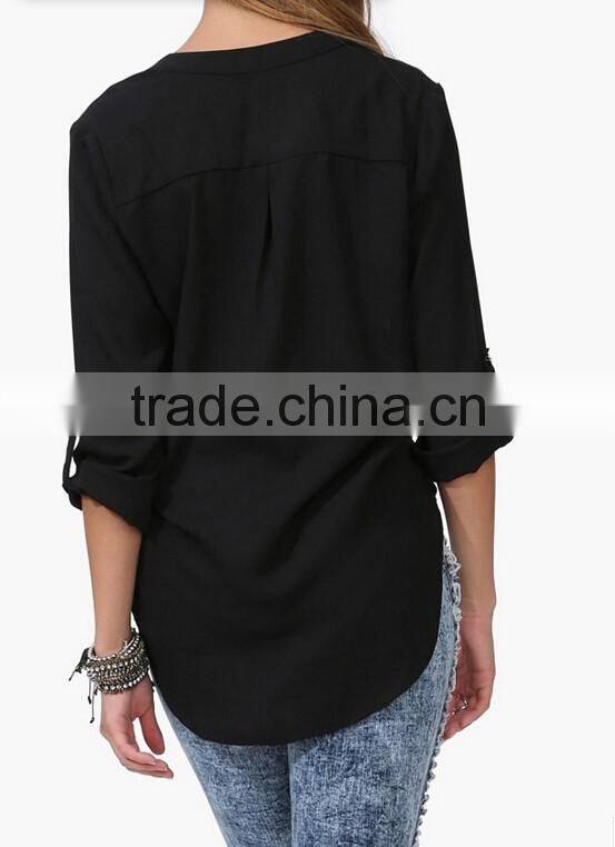 2015 European Solid V-Neck Chiffon Women Blouses Sexy Spring Summer Shirt Causal Women Tops Clothing
