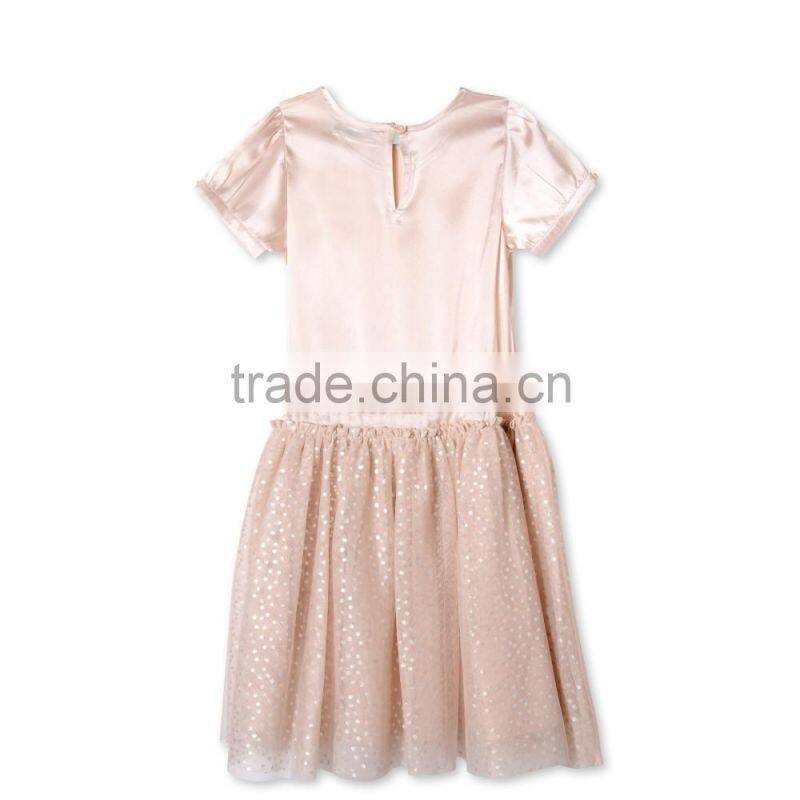 Peony Kids Party Frocks Designs Dress Gril Dresses With Silver Printed Polka Dots HSD5475