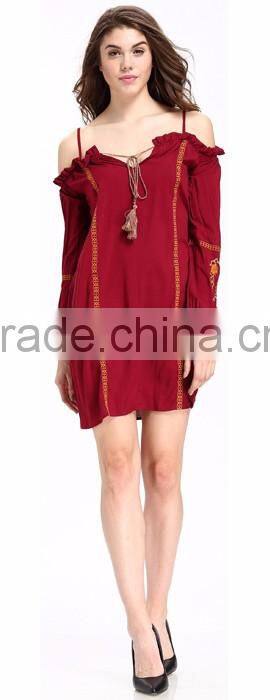2017 Embroidered Red Cloth Woman Model Midi Dress