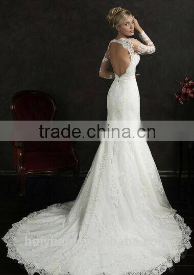 sex long sleeve open back lace backless china wedding dress