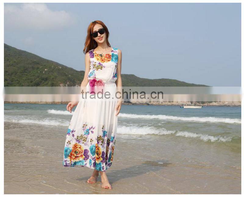 2017 brand New Summer Women Sleeveless Floral Print maxi Long Dresses beach dress