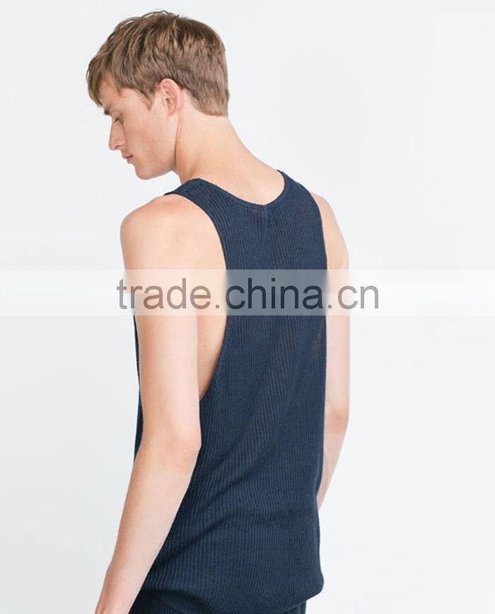 Plain black knitted men stringer tank top with no lable