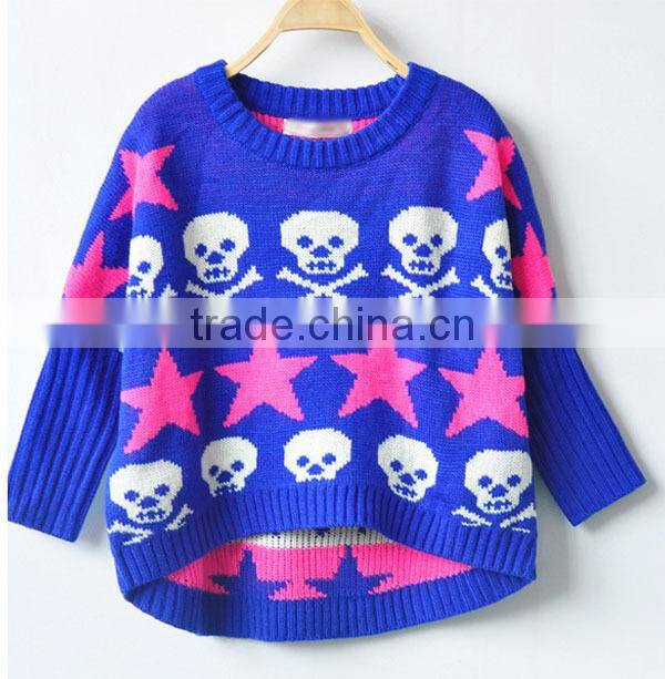 Latest Design Skull Pattern Girls Knitted Pullover Sweater